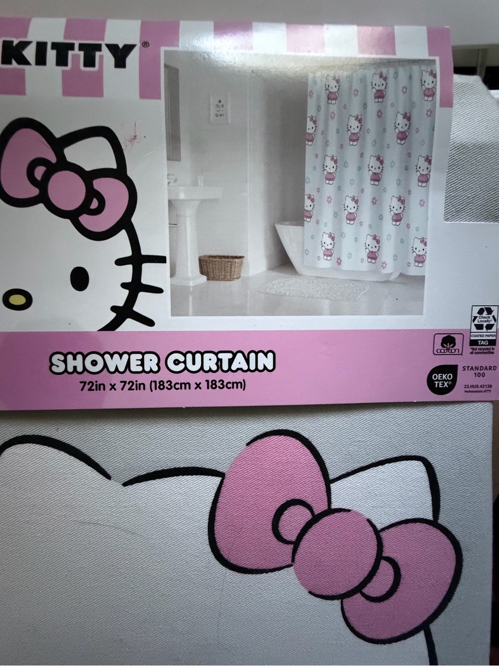 Hello Kitty Gray Shower Curtain with Pink Bows